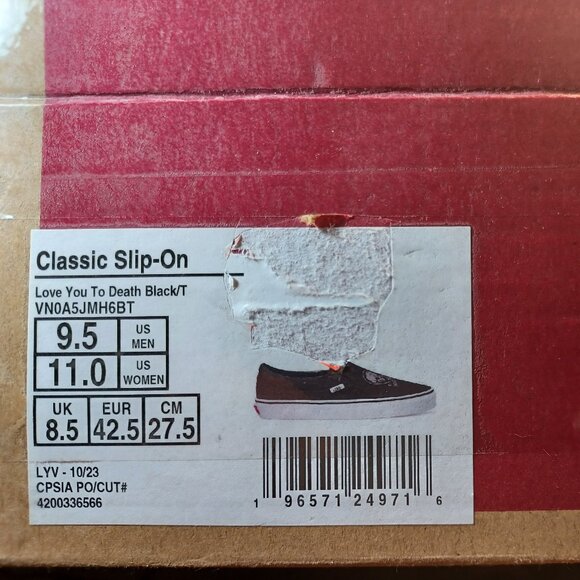 Vans Men's U.S. 9.5 Slip-On Love You To Death Black/White VN0A5JMH6BT - Picture 5 of 12